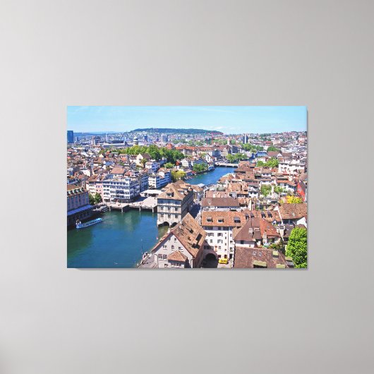 Zürich. Panorama van de Grossmunster Tower. Canvas Afdruk (Voorkant)