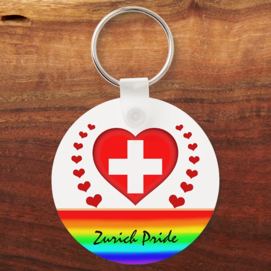 Zurich Pride & Hearts & Rainbow Flag / Liefde Sleutelhanger (Voorkant)