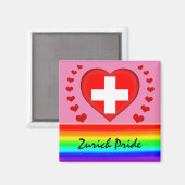 Zurich Pride & Hearts & Rainbow Flag / Love Swiss Magneet (Voorkant / Achterkant)