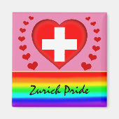 Zurich Pride & Hearts & Rainbow Flag / Love Swiss Magneet (Voorkant)