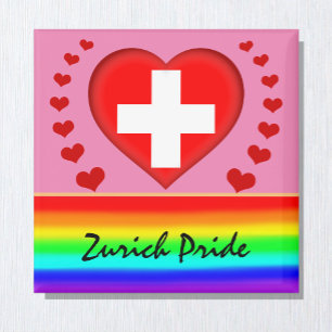 Zurich Pride & Hearts & Rainbow Flag / Love Swiss Magneet