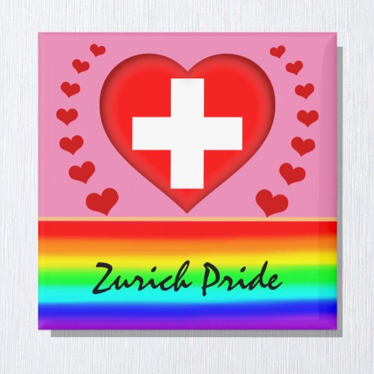 Zurich Pride & Hearts & Rainbow Flag / Love Swiss Magneet