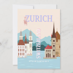 Zürich Reiskunst, Zwitserland Reiskunst, Retro Feestdagenkaart