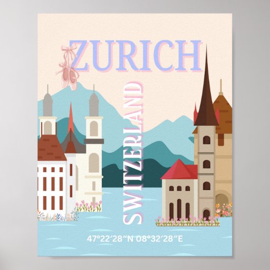 Zürich Reiskunst, Zwitserland Reiskunst, Retro Poster (Voorkant)