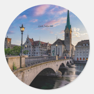 Zürich, schilderachtig foto van Zwitserland, Ronde Sticker