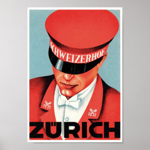 Zurich Schweizerhof Zwitsers Rode Vintage Poster