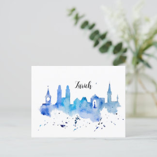 Zurich Skyline blue Postkarte Briefkaart