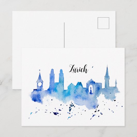 Zurich Skyline blue Postkarte Briefkaart (Voorkant / Achterkant)