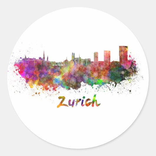 Zurich skyline in watercolor ronde sticker (Voorkant)
