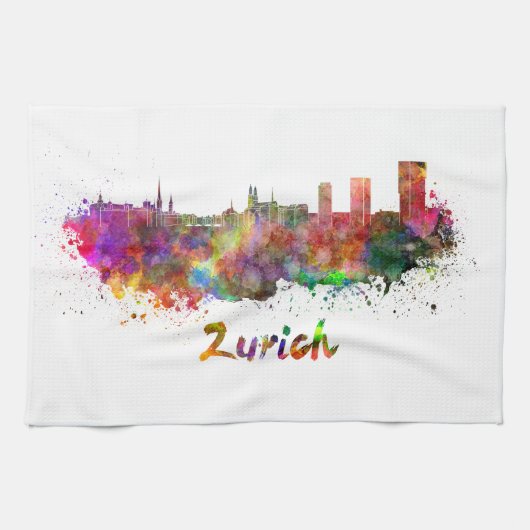 Zurich skyline in watercolor theedoek (Horizontaal)