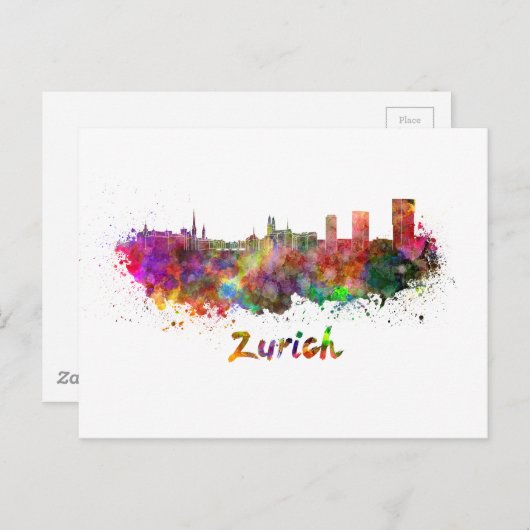 Zurich skyline in waterverf briefkaart (Voorkant / Achterkant)