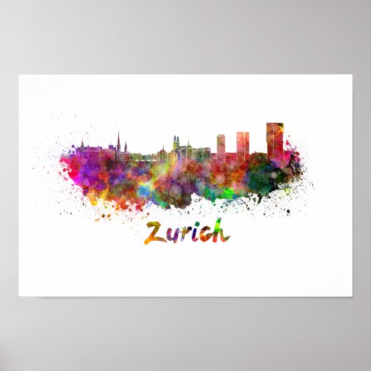 Zurich skyline in waterverf poster (Voorkant)