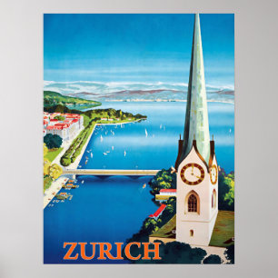 Zürich, stad Zwitserland, uitzicht van de waaktor Poster