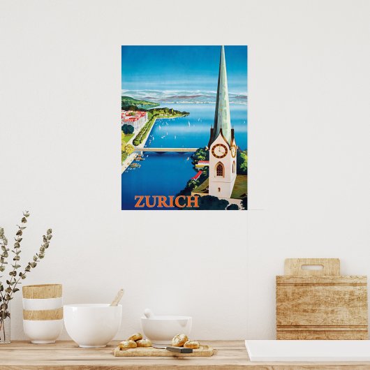 Zürich, stad Zwitserland, uitzicht van de waaktore Poster (Keuken)