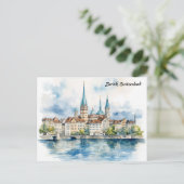 Zurich Switzerland Watercolor Painting Briefkaart (Staand voorkant)