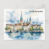Zurich Switzerland Watercolor Painting Briefkaart (Voorkant)