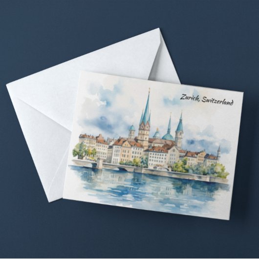 Zurich Switzerland Watercolor Painting Briefkaart