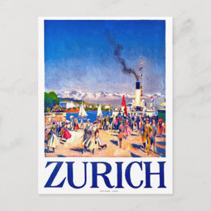 Zürich, toeristenschip op het dok van de stad, Zwi Briefkaart