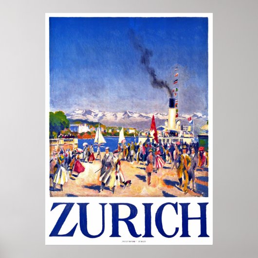 Zürich, toeristenschip op het dok van de stad, Zwi Poster (Voorkant)