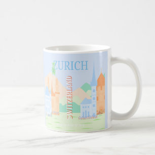 Zürich Travel Art, Zwitserland, Blue Retro Travel Koffiemok