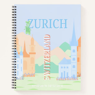 Zürich Travel Art, Zwitserland, Blue Retro Travel Notitieboek