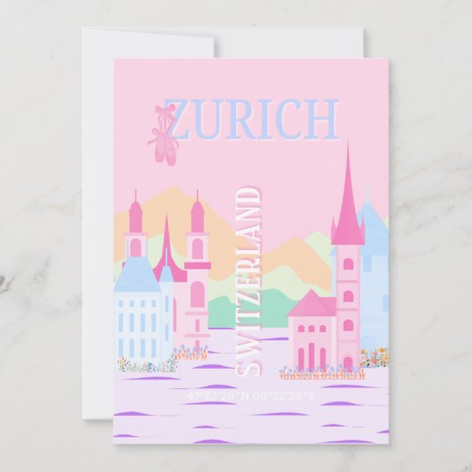 Zürich Travel Art, Zwitserland, Pink Preppy Feestdagenkaart (Voorkant)