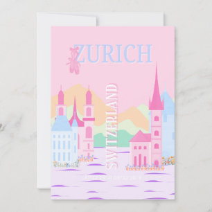 Zürich Travel Art, Zwitserland, Pink Preppy Feestdagenkaart