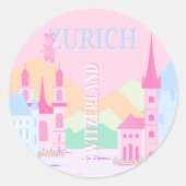 Zürich Travel Art, Zwitserland, Pink Preppy Ronde Sticker (Voorkant)