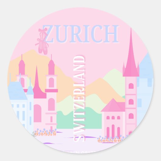 Zürich Travel Art, Zwitserland, Pink Preppy Ronde Sticker (Voorkant)