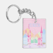Zürich Travel Art, Zwitserland, Pink Preppy Sleutelhanger (Voorkant Links)