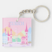 Zürich Travel Art, Zwitserland, Pink Preppy Sleutelhanger (Achterkant)