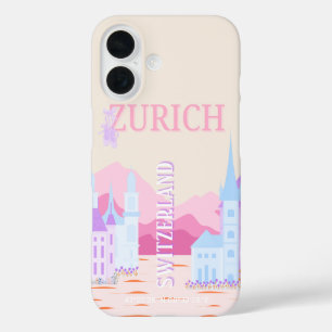 Zürich Travel Art, Zwitserland, Pink Preppy Travel iPhone 16 Hoesje