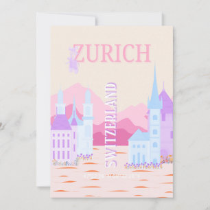 Zürich Travel Art, Zwitserland, Pink Preppy Travel Feestdagenkaart