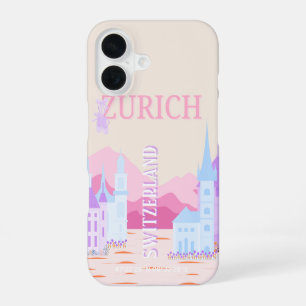 Zürich Travel Art, Zwitserland, Pink Preppy Travel iPhone 16 Hoesje