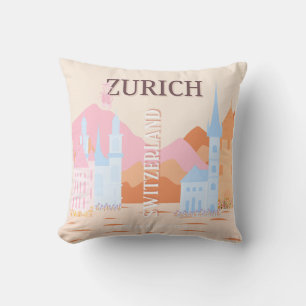 Zürich Travel Art, Zwitserland, Retro Travel Art Kussen