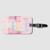 Zürich Travel Art, Zwitserland, Roze Retro Reizen Bagagelabel (Voorkant (horizontaal))