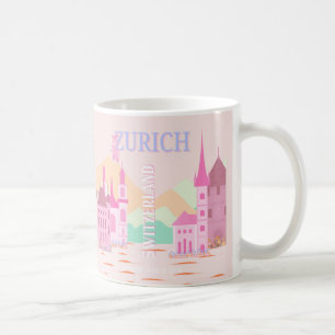 Zürich Travel Art, Zwitserland, Roze Retro Reizen Koffiemok