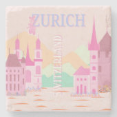 Zürich Travel Art, Zwitserland, Roze Retro Reizen Stenen Onderzetter (Voorkant)