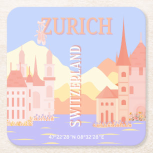 Zürich Travel Art, Zwitserland Travel Art Kartonnen Onderzetters