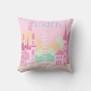 Zürich Travel Art, Zwitserland Travel Art, Roze Kussen