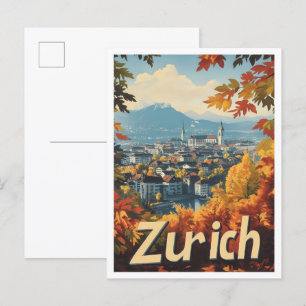 Zürich Zwitserland Art Vintage Travel Illustration Briefkaart