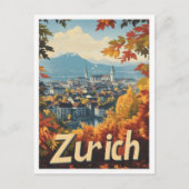 Zürich Zwitserland Art Vintage Travel Illustration Briefkaart (Voorkant)
