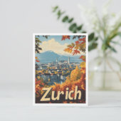 Zürich Zwitserland Art Vintage Travel Illustration Briefkaart (Staand voorkant)