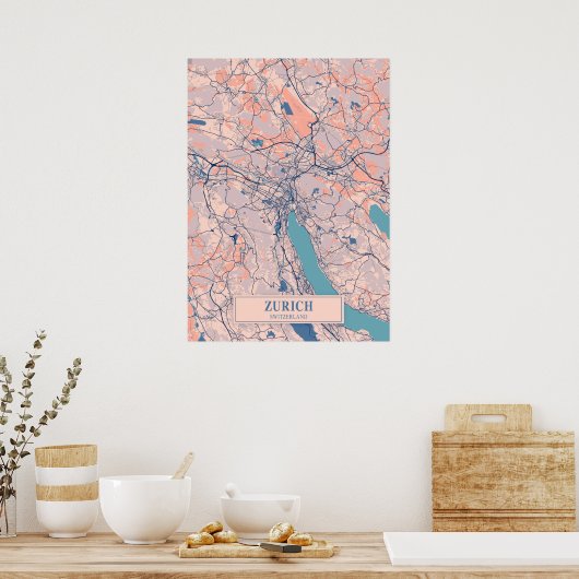 Zürich - Zwitserland Breezy City Map Poster (Keuken)