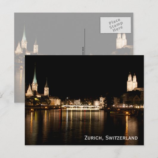 Zürich Zwitserland Briefkaart Nachtlichten (Voorkant / Achterkant)