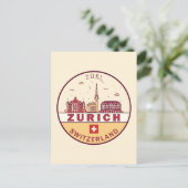 Zurich Zwitserland City Skyline Emblem Briefkaart (Staand voorkant)
