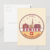 Zurich Zwitserland City Skyline Emblem Briefkaart (Voorkant / Achterkant)