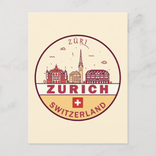 Zurich Zwitserland City Skyline Emblem Briefkaart