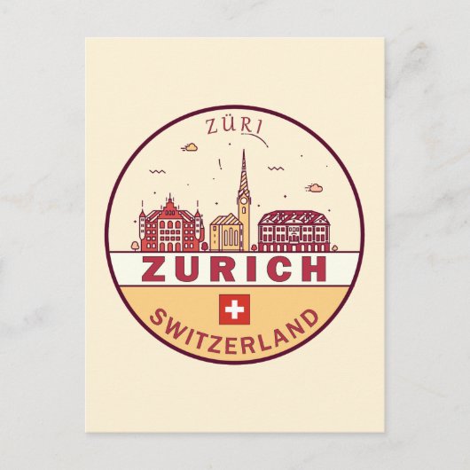 Zurich Zwitserland City Skyline Emblem Briefkaart (Voorkant)