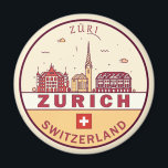 Zurich Zwitserland City Skyline Emblem Magneet<br><div class="desc">Zürich minimalistisch,  kleurrijk kunstontwerp met monumenten en landmerken van de stad in Zwitserland.</div>